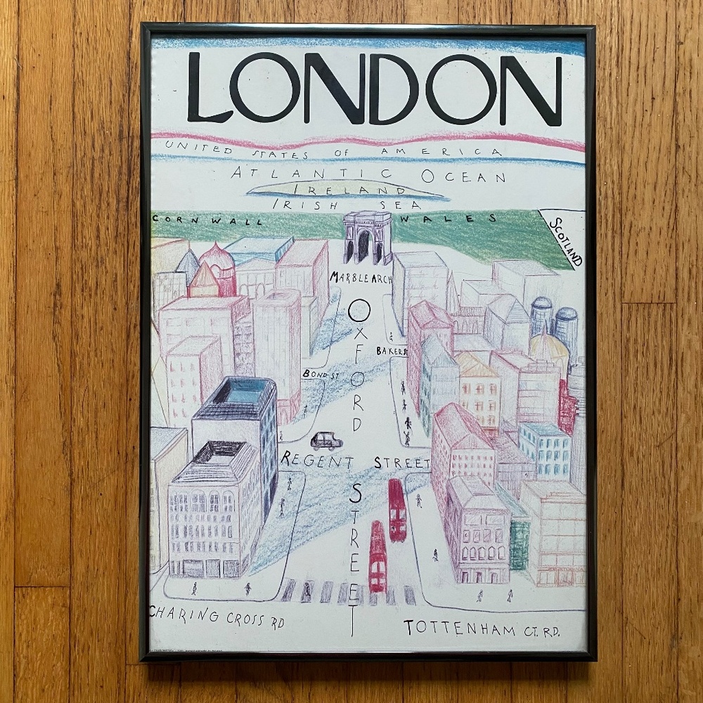 Vintage Saul Steinberg LONDON Oxford St lithographic poster print